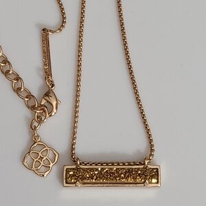 Kendra Scott Leanor Sand Druzy Bar Pendant Rose Gold Necklace K.S. Euc